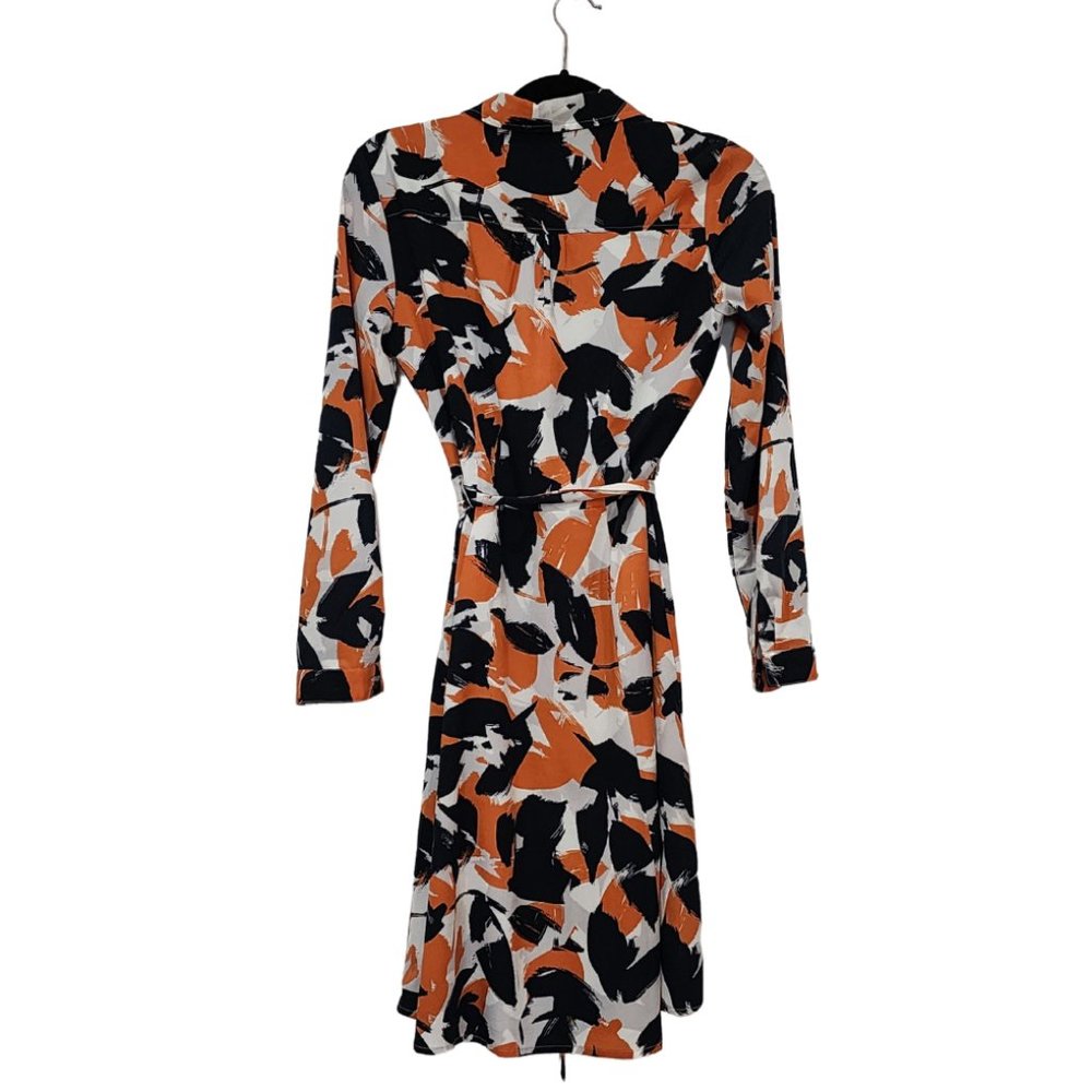 Banana Republic Navy Orange and White Long-sleeved Knee Length Fall Dress Size 4